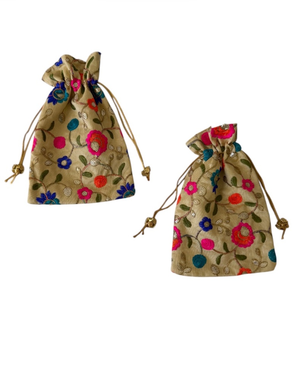 NEW Bundle of 2 Matching Indian Floral Embroidered Potli Bags